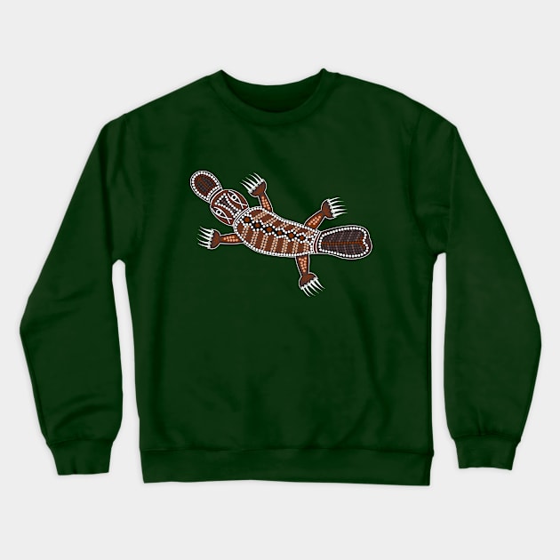 An illustration based on aboriginal style of dot painting depicting Platypus Crewneck Sweatshirt by Dedoma